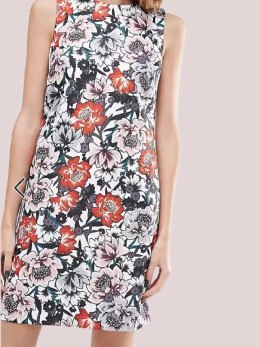 Warehouse Black Floral Shift Dress with Red & Pink Blooms
